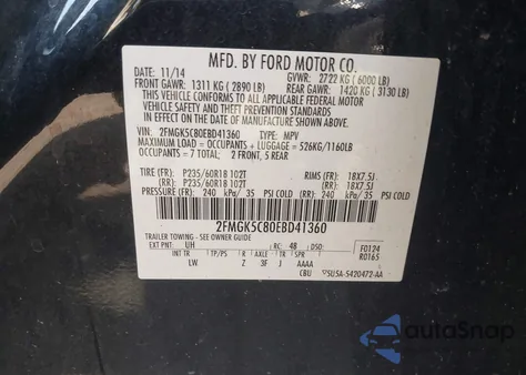 2014 Ford Flex Sel z USA, uszkodzony, nr VIN 2FMGK5C80EBD41360